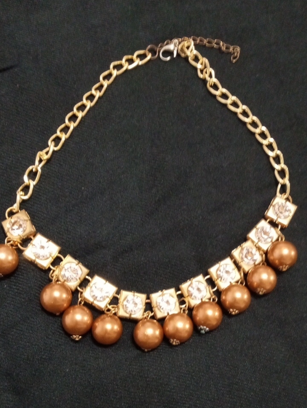 Fashion Necklace With Large Crystals On Gold And Big Tan Beads